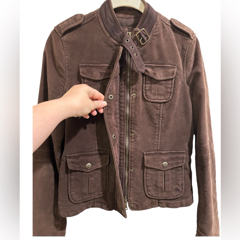 Vintage Abercrombie &Finch  Chocolate Brown Military  Moto Style Jacket Size - Picture 7 of 17